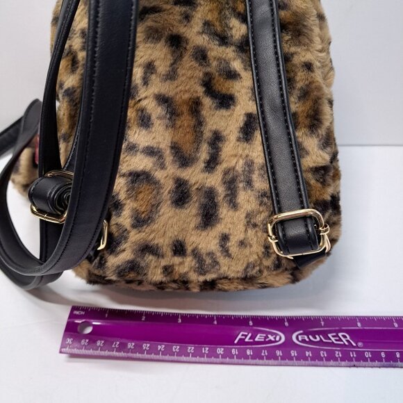 Betsey Johnson Mini Kitsch Faux Fur Cat Leopard Backpack Crossbody & Earbud Case - Picture 6 of 16